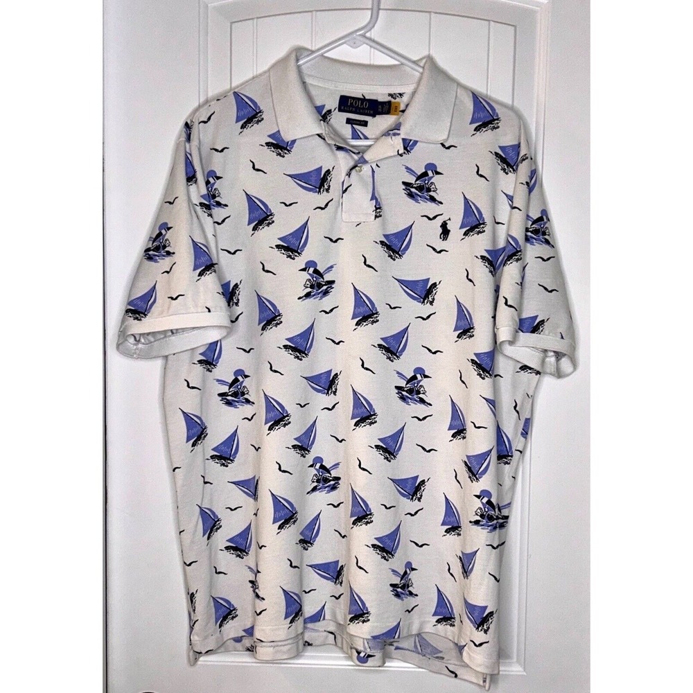 Polo Ralph Lauren Men's White Nautical Sailing Bear Polo Shirt‎ Size XLTG